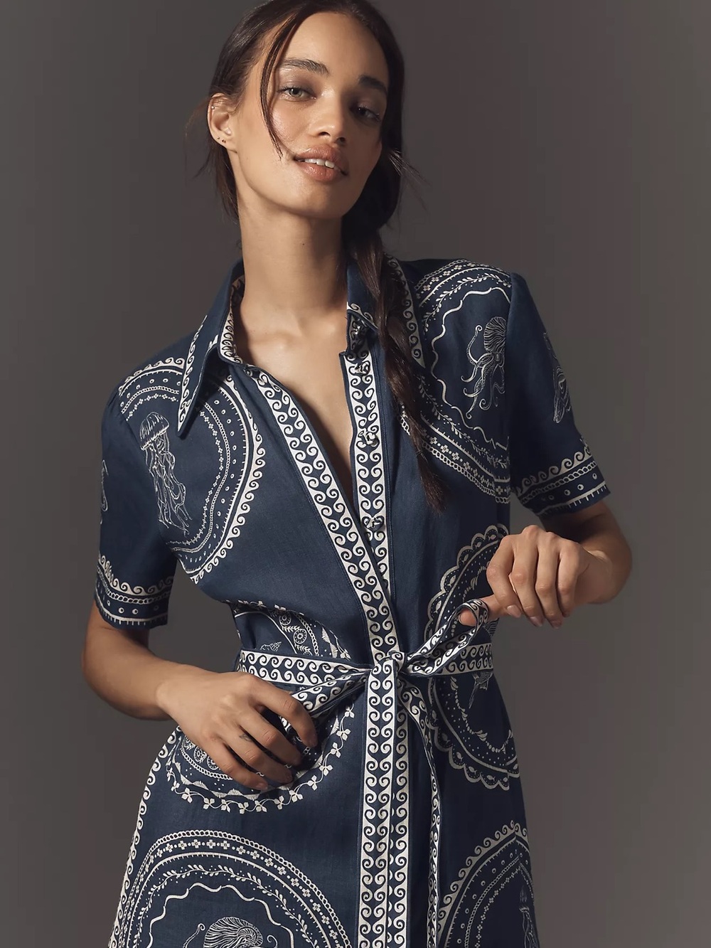 ALÉMAIS Oceane Short-Sleeve Linen Midi Shirt Dress - Picture 2 of 3